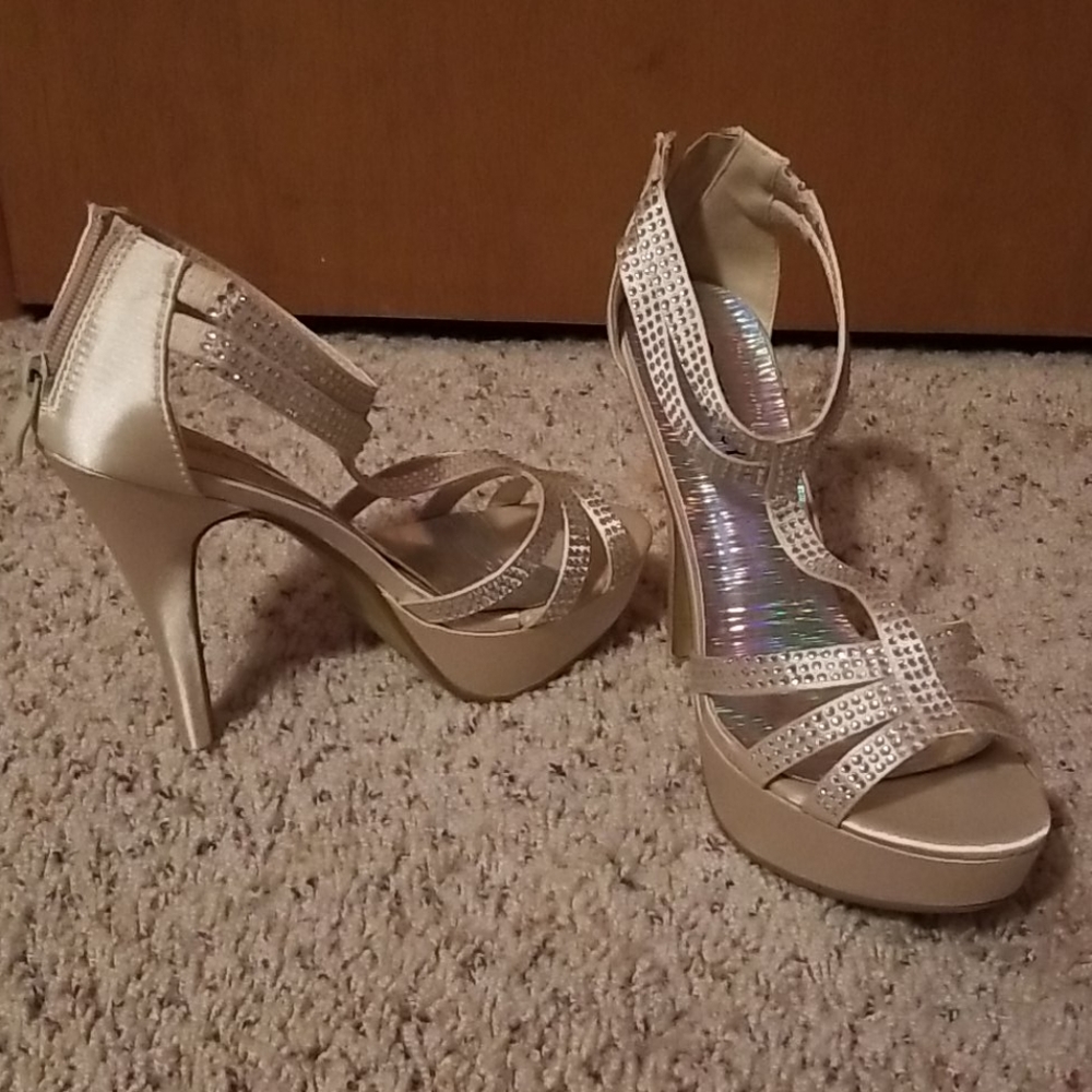 Bejeweled Champagne Strappy Heels